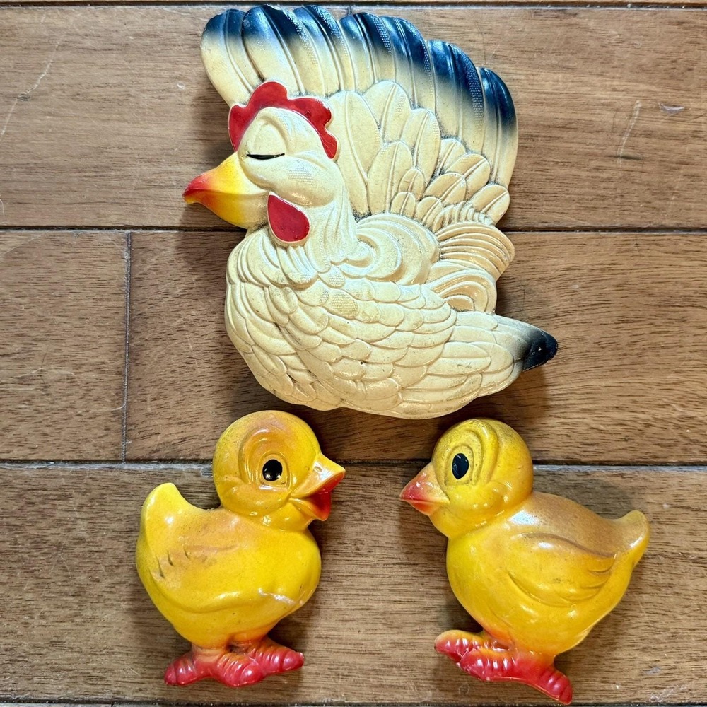 Rare VTG MCM 1964 Miller Studio‎ Chalkware Chickens Chicken Hen Wall Plaques